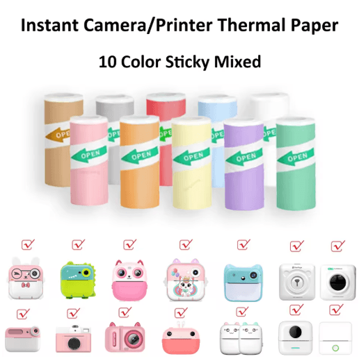 Kids Instant Camera Thermal Paper Refill Rolls, BPA-Free 57by25mm (White, Non-Adhesive)