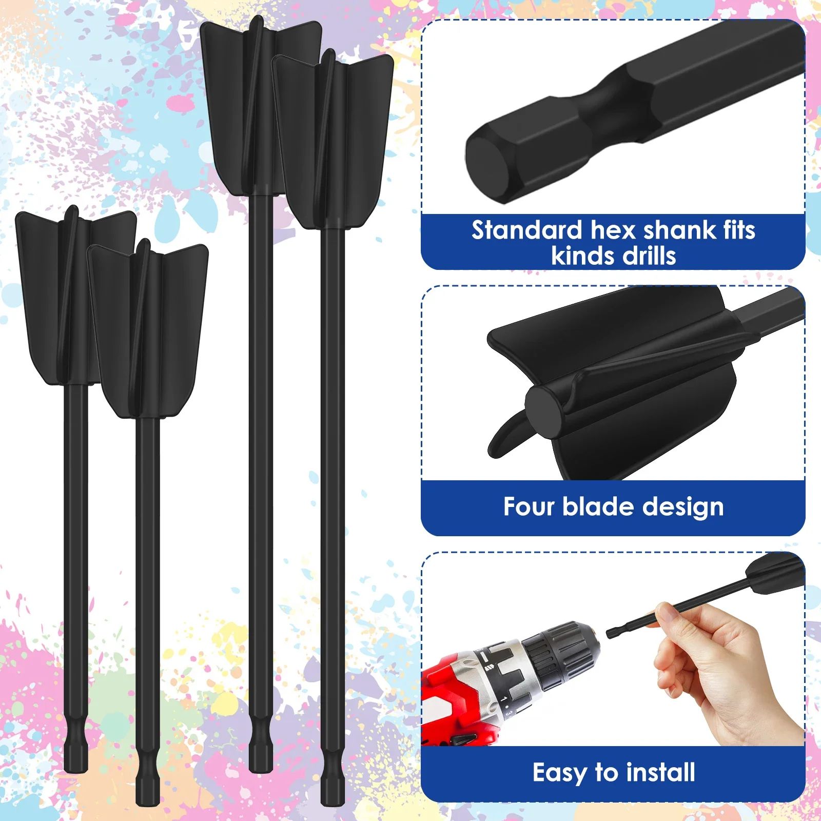 4 Blade Paint Mixer Paddle Attachment for Drill Smooth Fast Mixing Tool