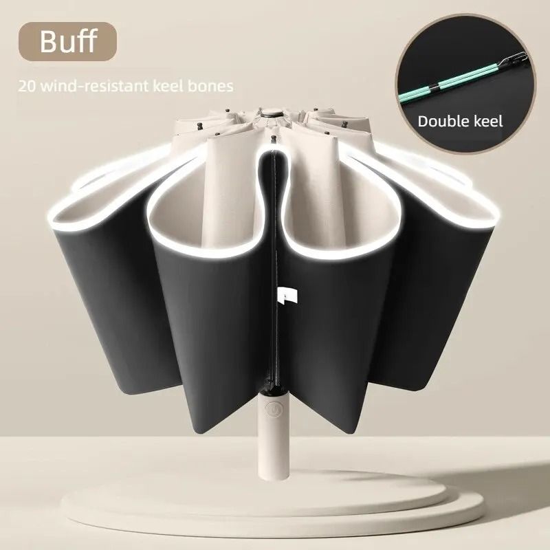 Reflective Reverse Folding Automatic Umbrella with UV Protection and Wind Resistant 20 Rib Frame