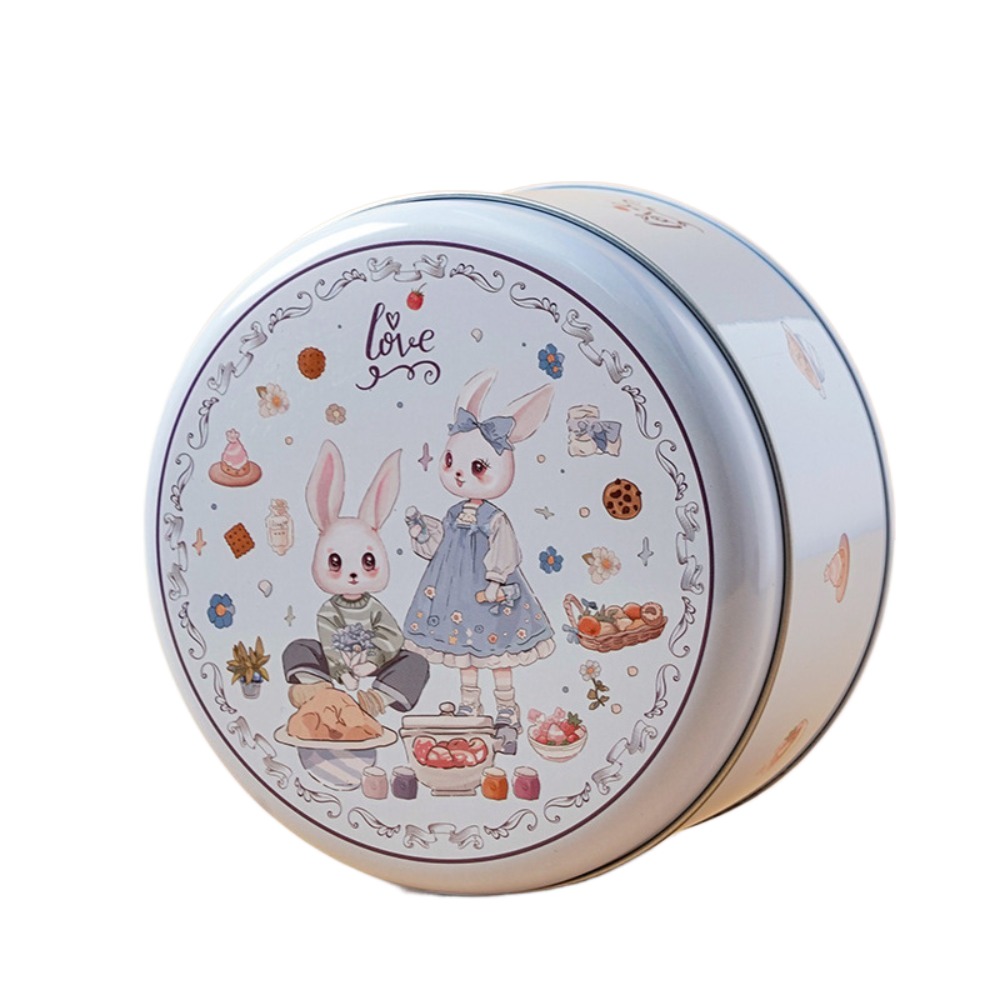 Cartoon Rabbit Tinplate Candy Chocolate Boxes, Metal Round Cookie Tin Packaging, Multifunction Empty Biscuit Iron Can