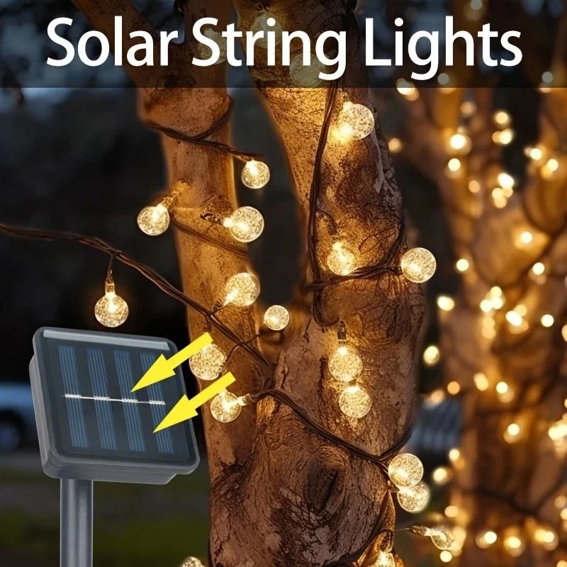 Solar LED Crystal Globe String Lights Outdoor with 8 Lighting Modes