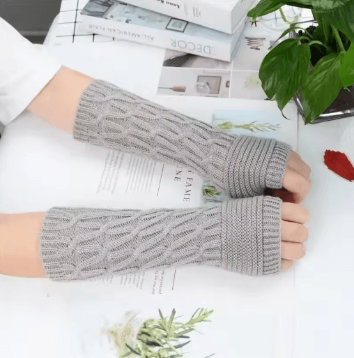 Womens Fingerless Knit Gloves Goth Punk Winter Arm Warmers