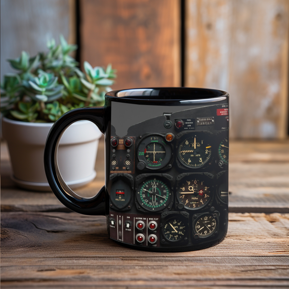 Dad Birthday Gift, Spaceship Combat Aircraft Instrument Panel Coffee Mug, Black Ceramic Mug, Father Tea Cup