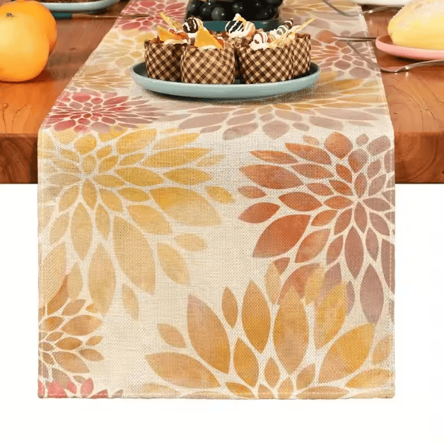 Boho Plant Linen Table Runner – Minimalist Botanical Farmhouse Dining Decor