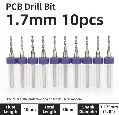 TOOLEYE Micro PCB Drill Bit Set – 10pcs Precision CNC Drills (0.1–3.175mm, 1/8 Shank)