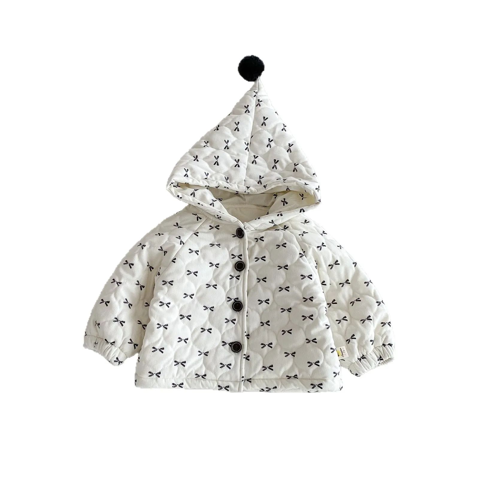 Sweet Bow Hooded Baby Girl Winter Jacket – Soft Cotton Toddler Coat