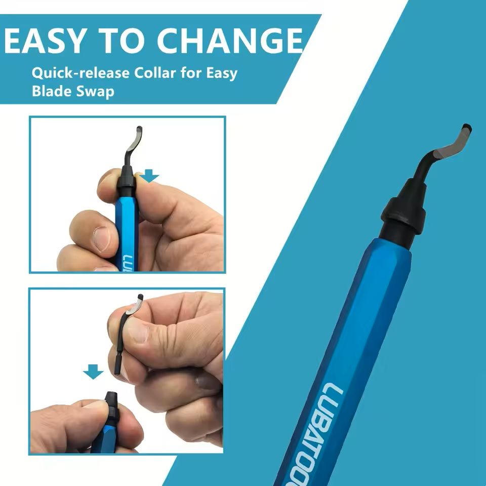 Deburring Tool with 11 Steel Blades and Rotary Head for Metal Plastic Wood and 3D Printing