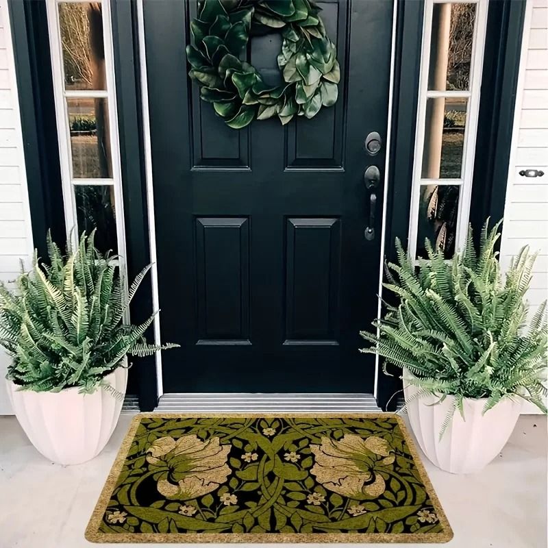 Green Welcome Floral Botanical Doormat