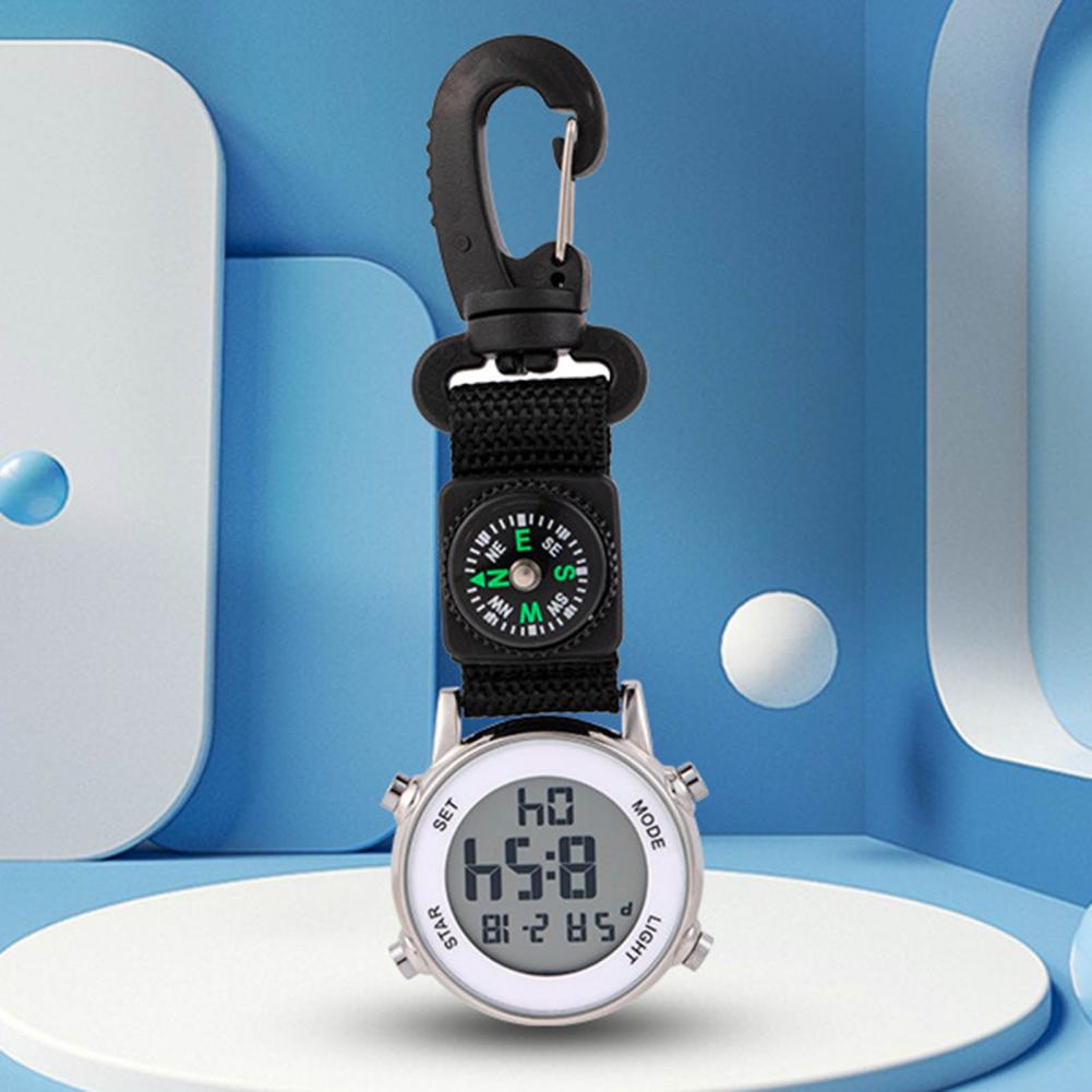 Vintage Carabiner Pocket Watch with Compass, Waterproof Quartz Hiking Clip Watch