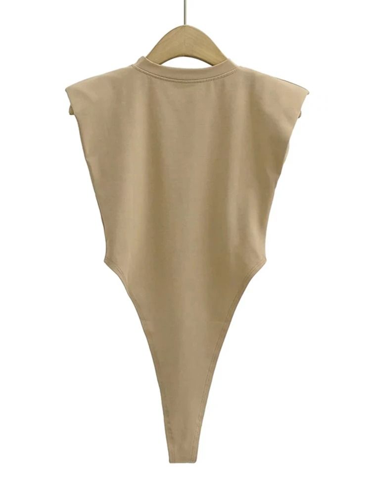 Padded Shoulder Bodysuit Women Summer One Piece Slim Fit Sleeveless Bodycon Top