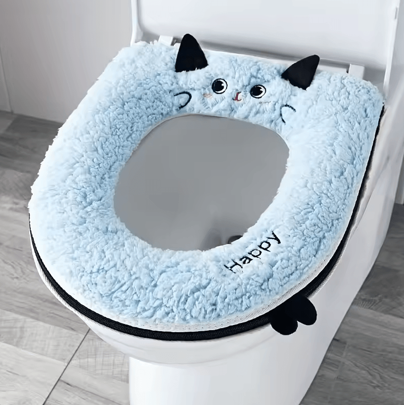 Cute CatThemed Soft Toilet Seat Cover with Zipper Universal Fit Bathroom Accessory