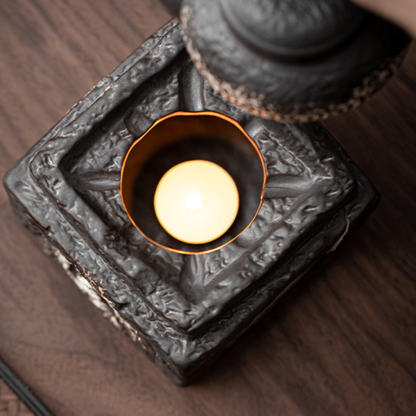 Buddha Tea Warmer Holder, Handmade Wabi Sabi Black Pottery, Kettle Stand, Carbon Furnace Tea Set, Candle Heater