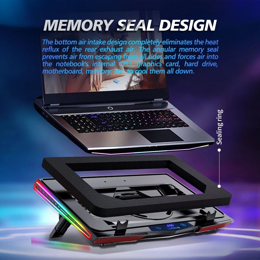 COOLCOLD RGB Laptop Cooling Pad Air Compression Laptop Cooler Stand Ultra Quiet Adjustable Cooling Pad