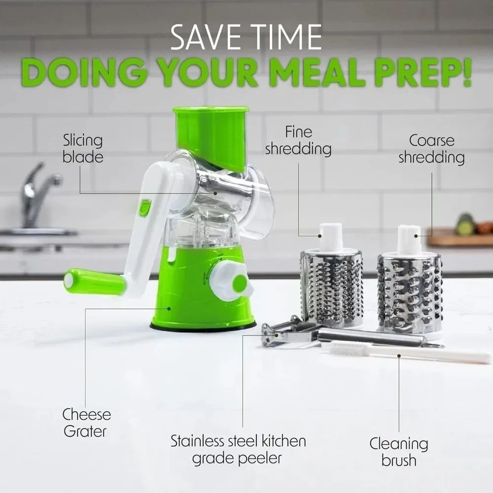 Rotary Vegetable Cutter Kitchen Shredder with Handle and Drum Blades