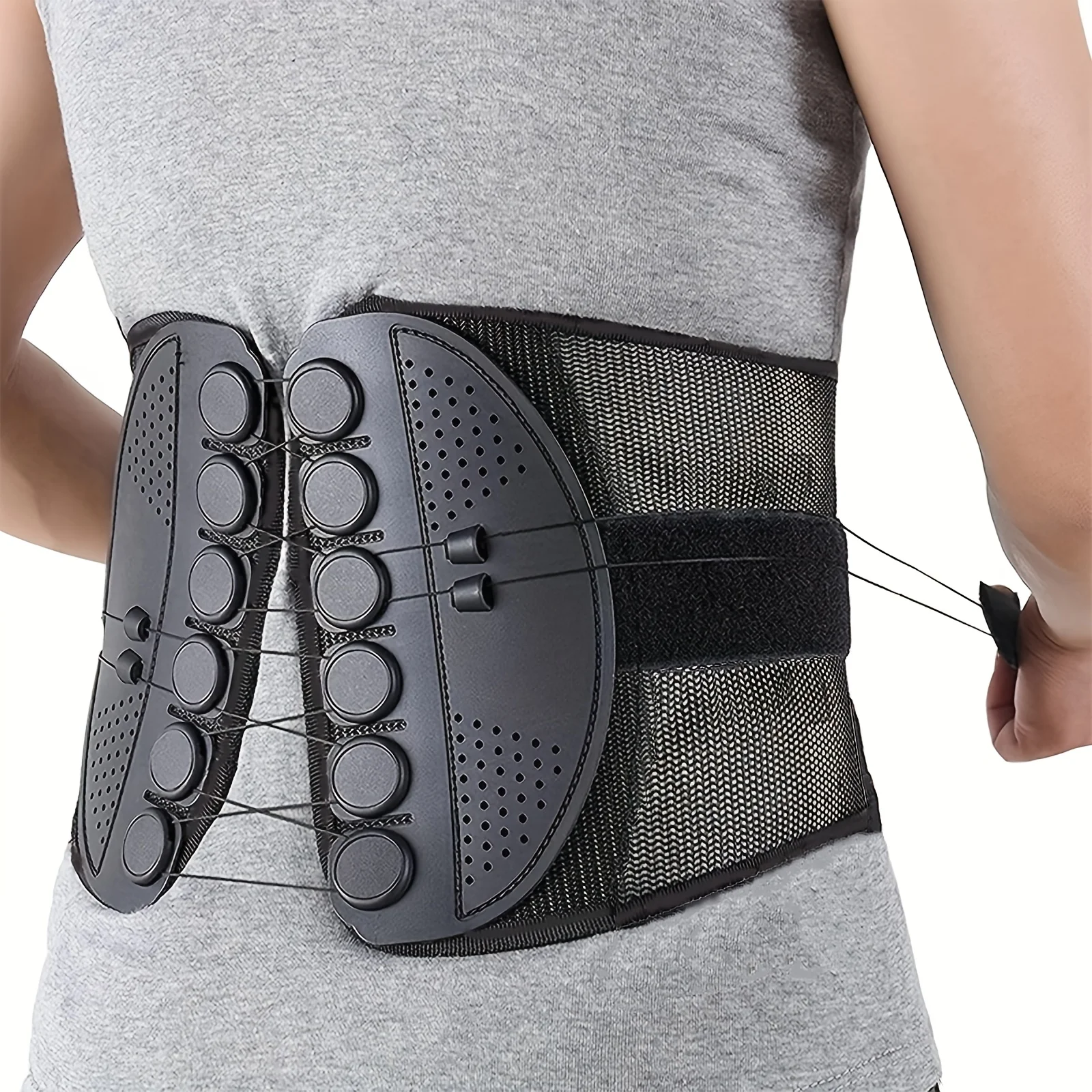 Breathable Mesh Adjustable Sports Waist Support Belt with Double Drawstring for Hiking, Camping, Fitness