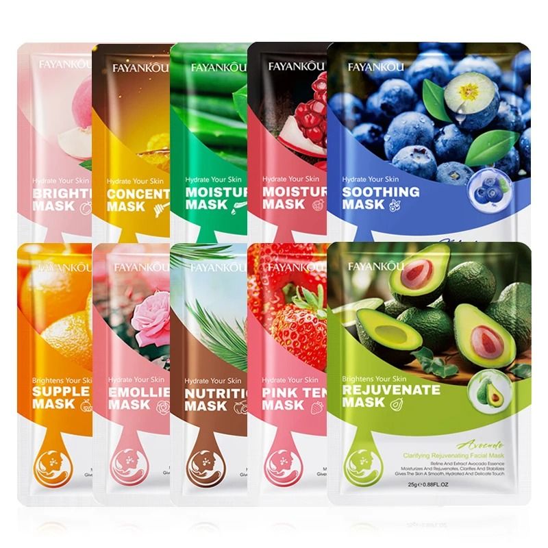10pcs Fruit Extract Moisturizing and Brightening Facial Mask Set