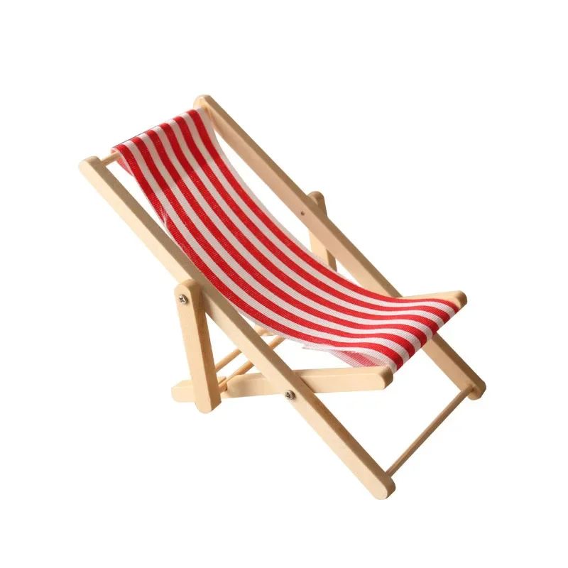 Dollhouse Beach Chair Set with Mini Beach Table, Foldable Wooden Beach Furniture