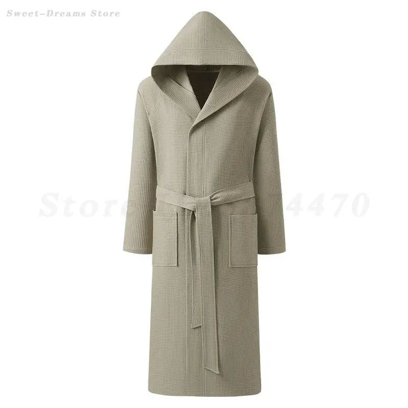 Couple Hooded Waffle Cotton Bathrobe Kimono Lounge Sleepwear Robe Set
