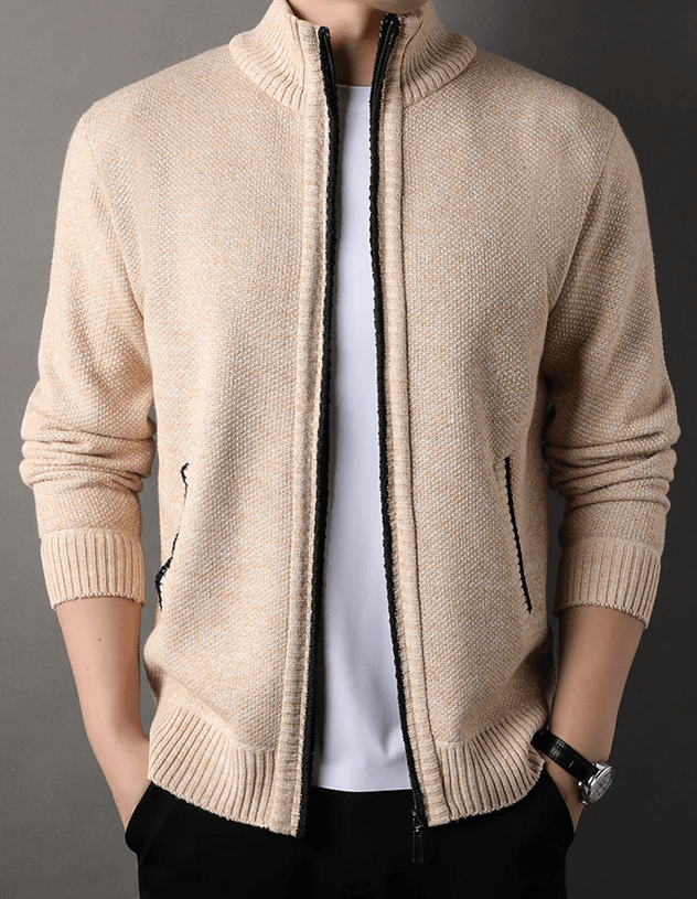 Mens Stand Collar Knit Cardigan Sweater Jacket