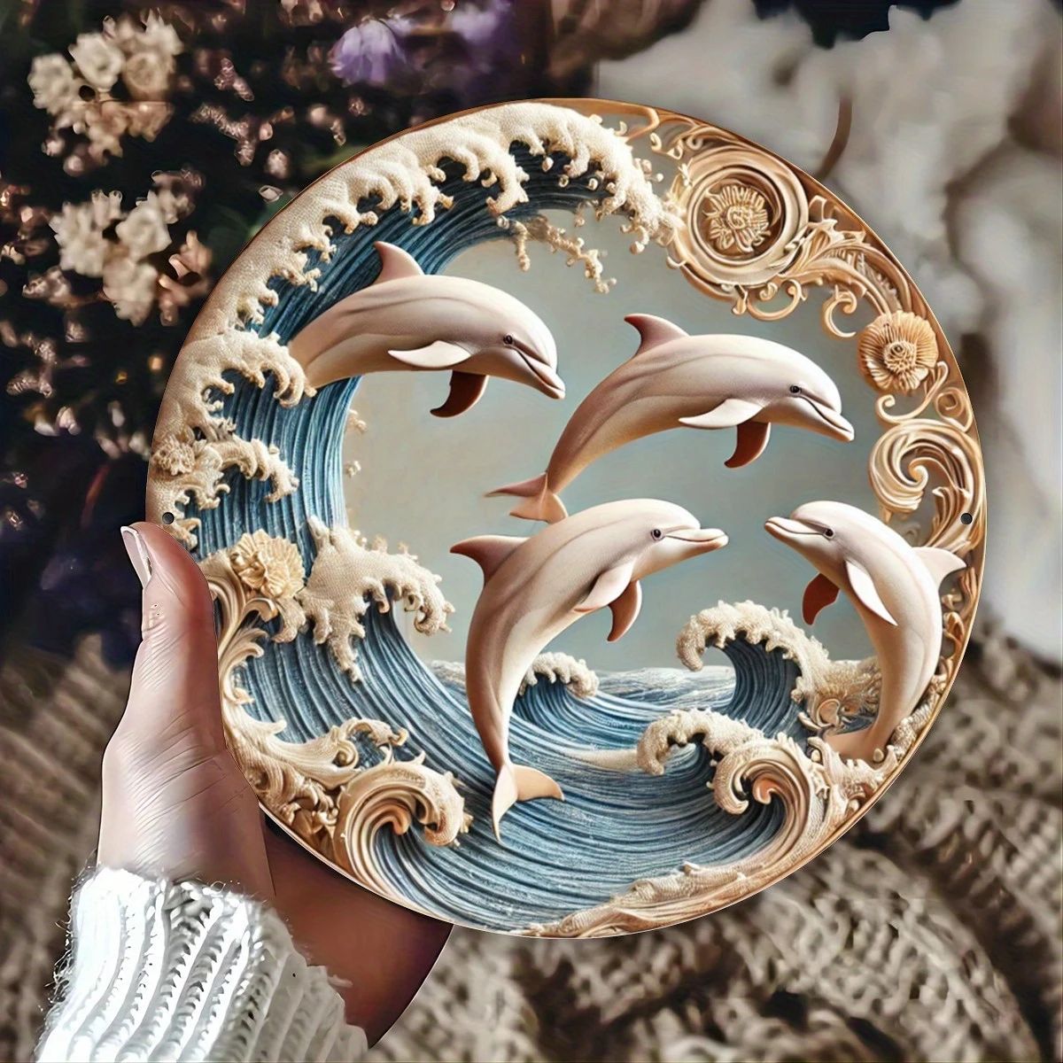 Dolphin Wooden Wall Plaque Ocean Theme Decor
