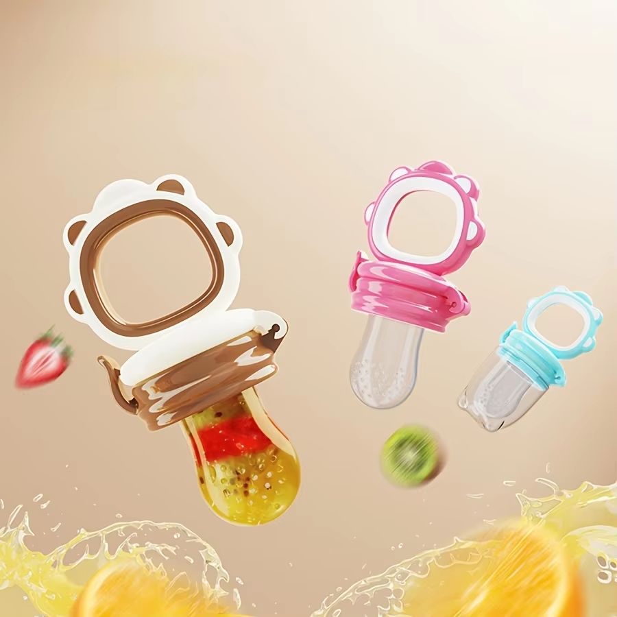 Silicone Baby Fruit & Vegetable Feeder with Mesh Cartoon Lion Design - Safe Self-Feeding & Teething Aid