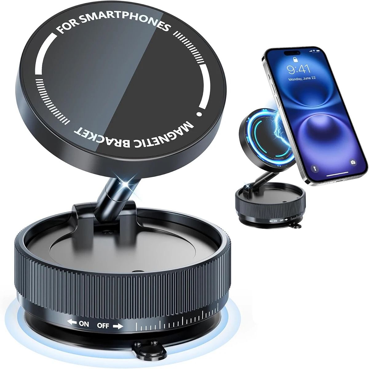 Upgraded Aluminum Alloy Vacuum Magnetic Car Phone Holder With 360 Degree Rotation And Foldable Design