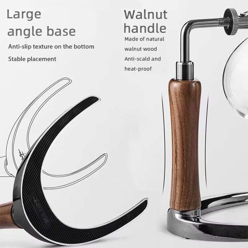 MHW-3BOMBER Japanese Siphon Coffee Maker – Premium Vacuum Brewer with Wooden Handle, 1–3 Cup Glass Drip System