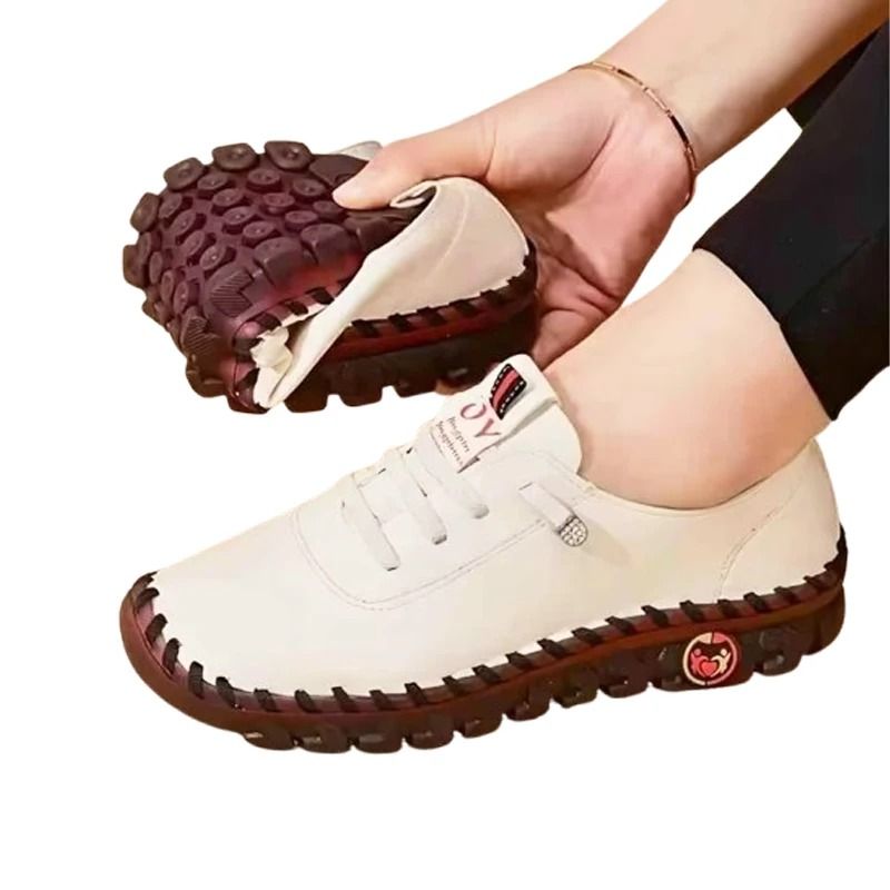 Women Leather Loafers Casual Lace Up Flat Shoes