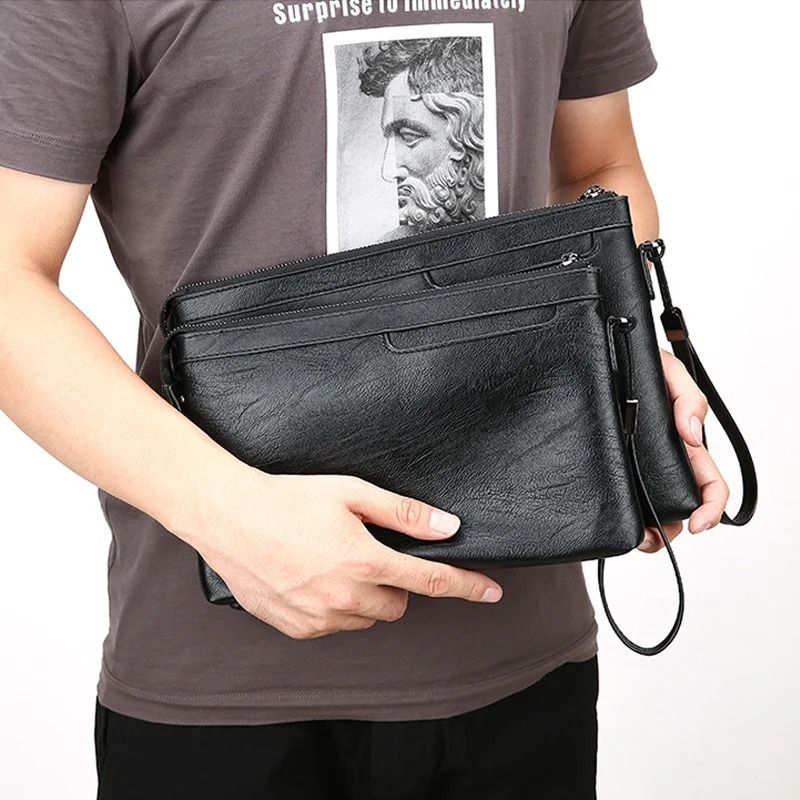 Mens Clutch Bag PU Leather Wallet Business Envelope Phone Travel Pouch