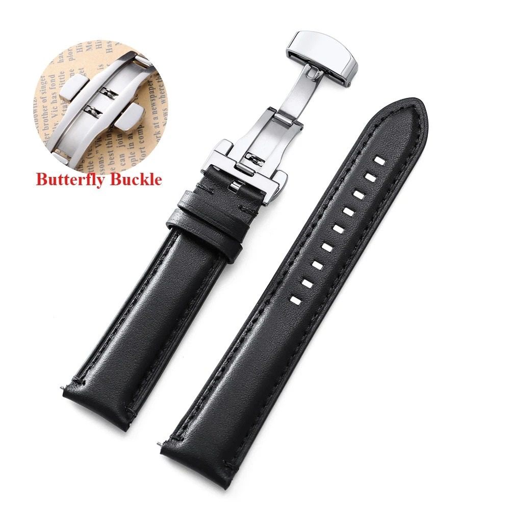Genuine Cowhide Leather Watch Strap with Classic Stitching
