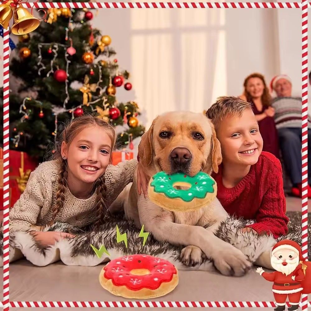 Christmas Donut Squeaky Plush Dog Toy for Small & Medium Dogs