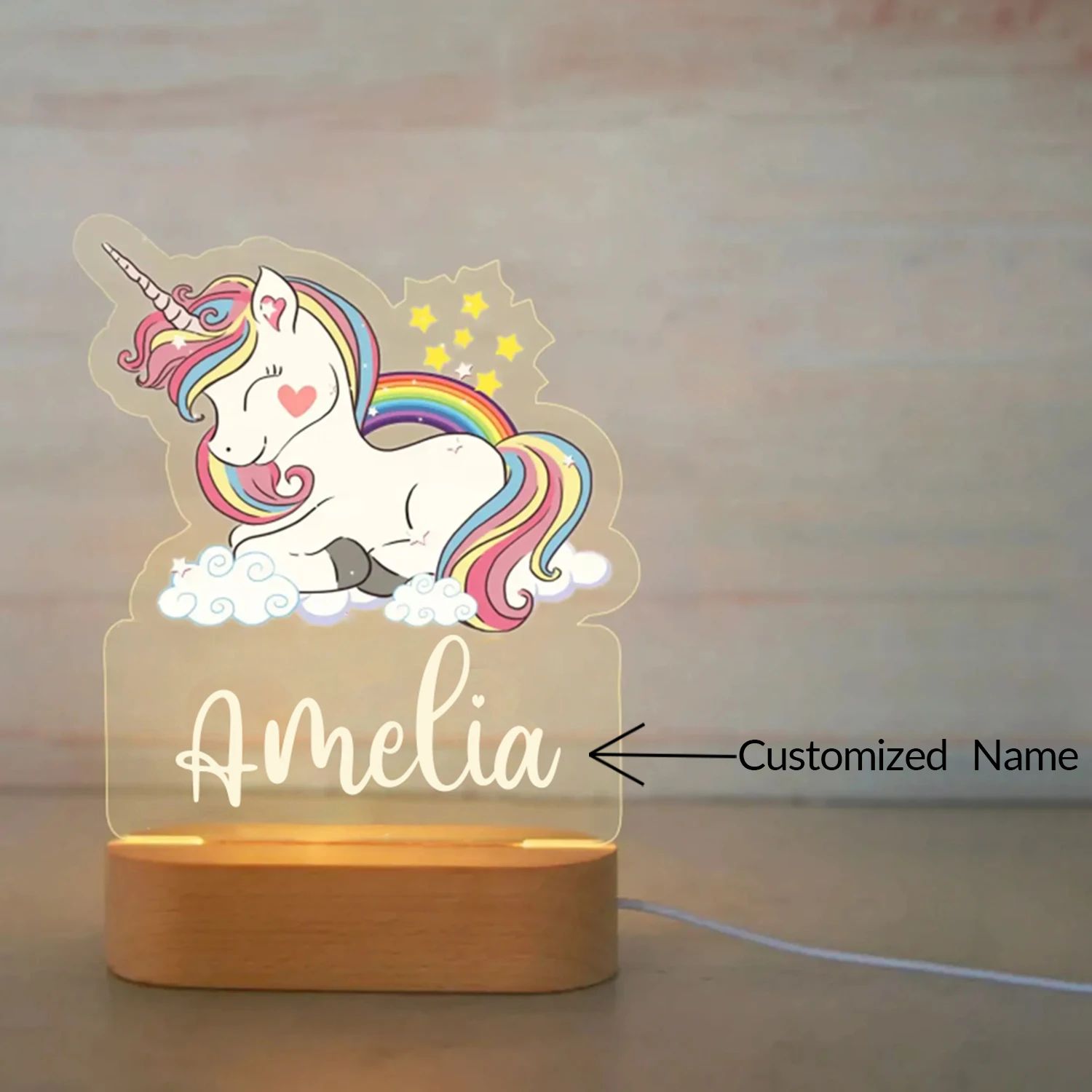 Personalized Kids Night Light Custom Name Animal Acrylic Lamp