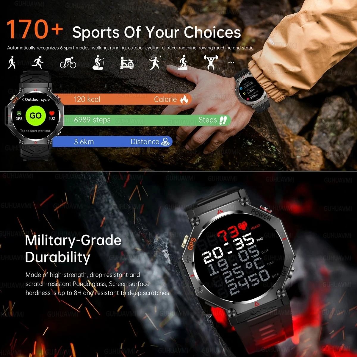 T-Rex 3 Ultra Military GPS Smartwatch with AMOLED Display, 10ATM Waterproof and Compass