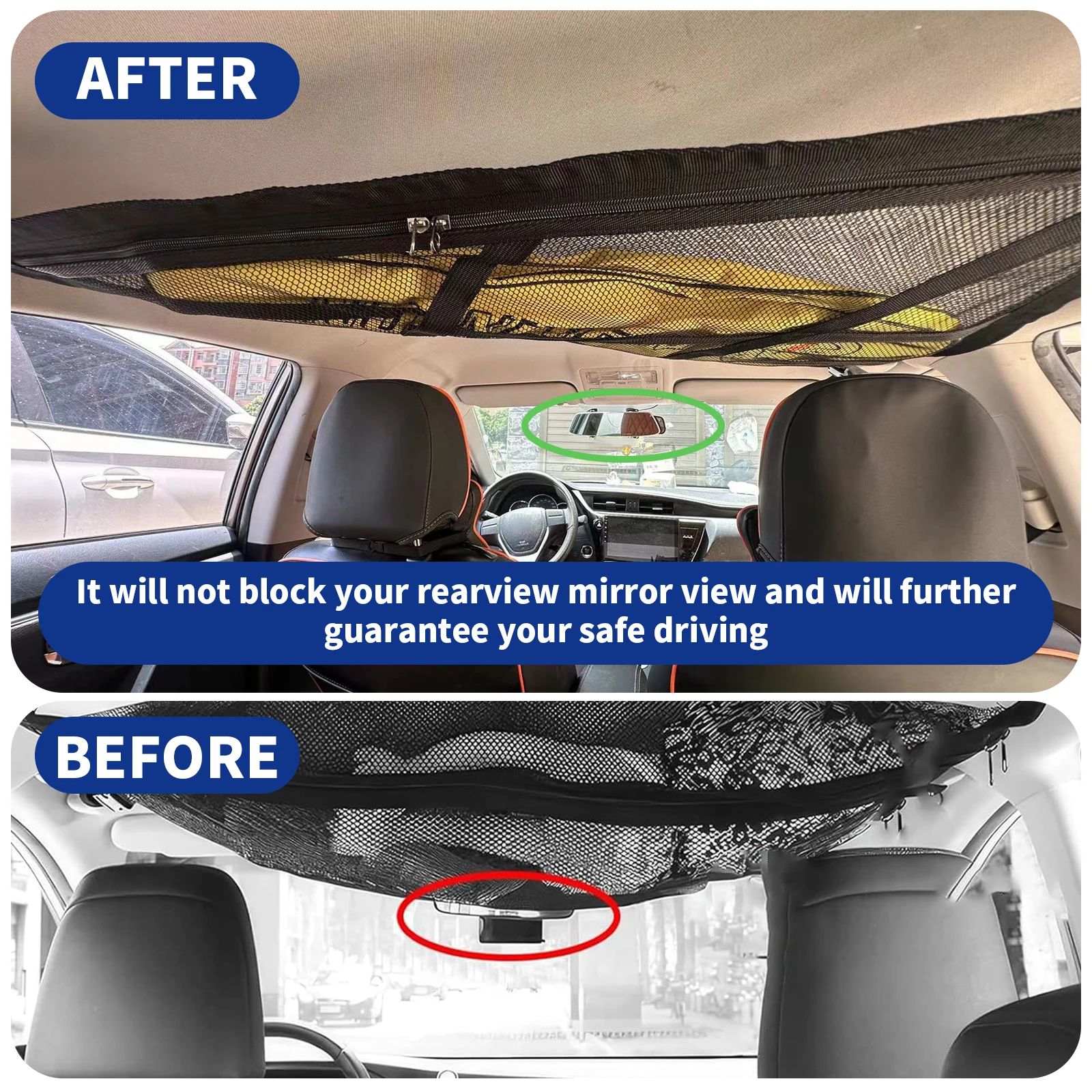 Car Ceiling Storage Net Double Layer SUV Roof Organizer Cargo Mesh Bag