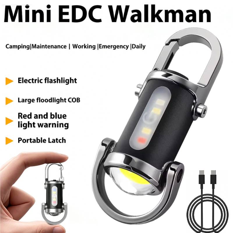 Rechargeable COB Keychain Flashlight with Hook Compact Pocket Flashlight for Camping Emergency Use