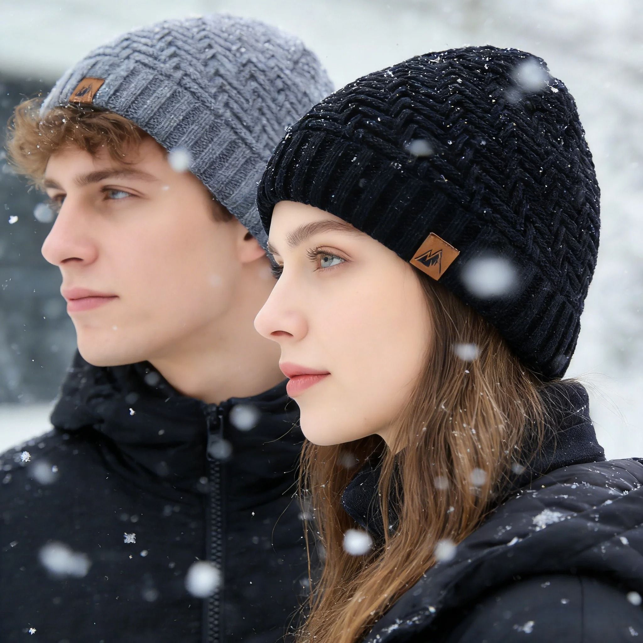 Unisex Peak Label Winter Beanie – Plush Fur-Lined Warm Knitted Hat