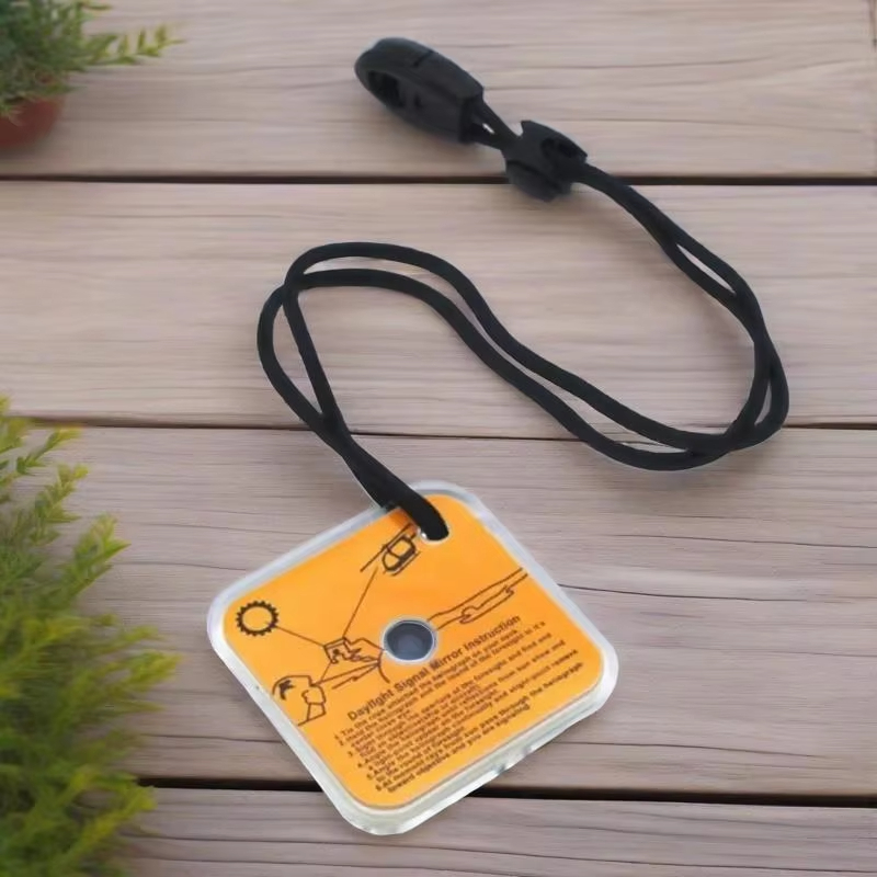 Survival Signal Mirror with Compass Thermometer Carabiner for Hiking Camping Emergency Kit