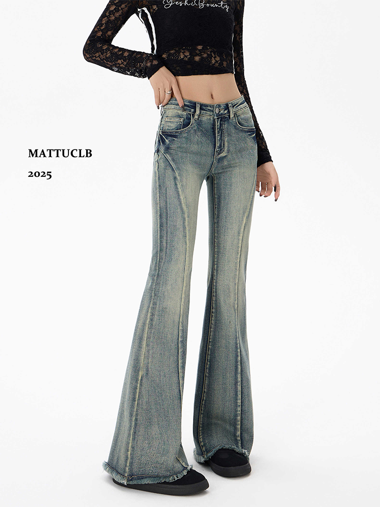 Autumn Winter Gyaru Denim Flare Pants for Women Bootcut Jean Y2K Harajuku Baggy Stacked Low Rise Bell Bottom Japanese