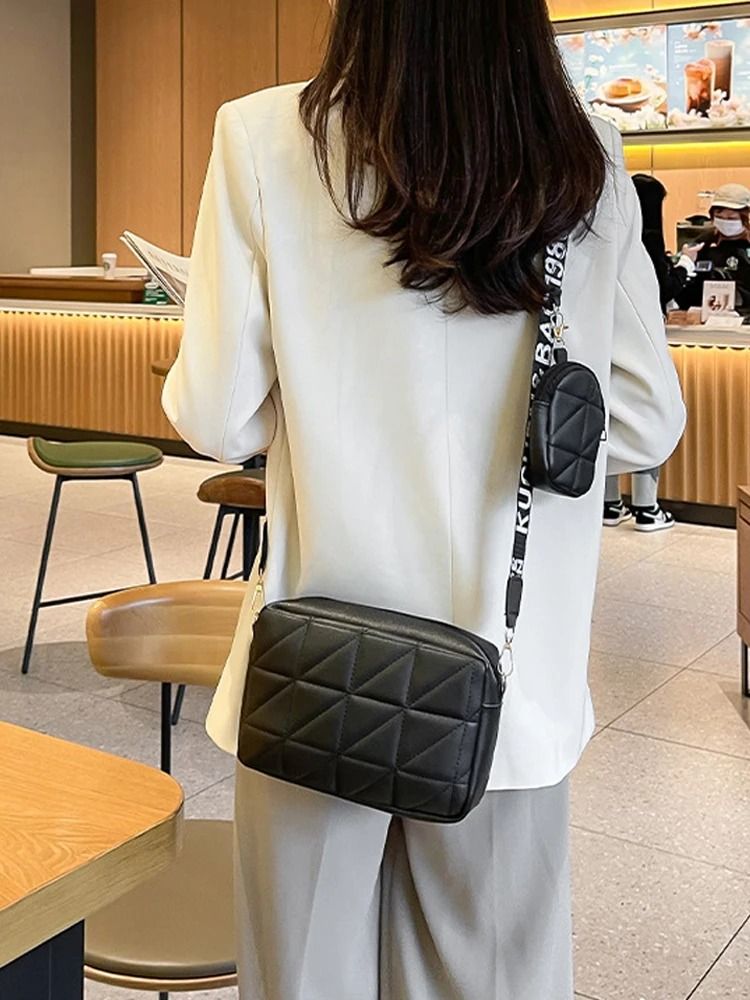 Fashionable Diamond-Patterned Mobile Phone Bag Two-Piece Set