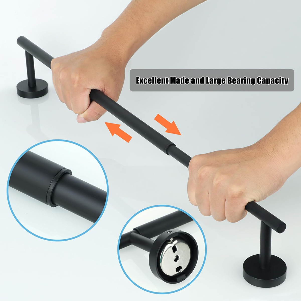 Bathroom Retractable Towel Bar, Matte Black Stainless Steel Towel Rack, Extended Drying Towel Hanging Bar