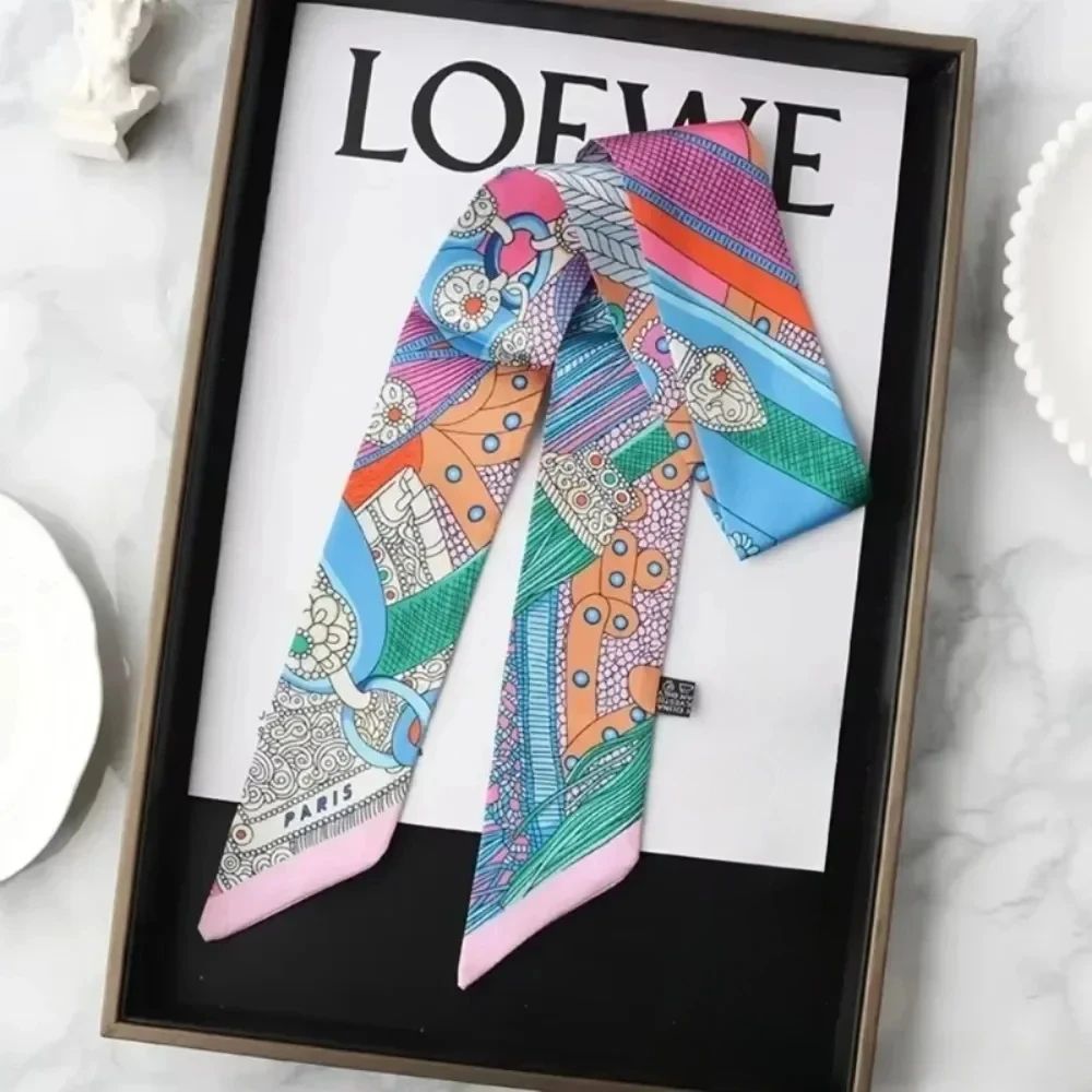 Retro Printed Imitation Silk Long Scarf