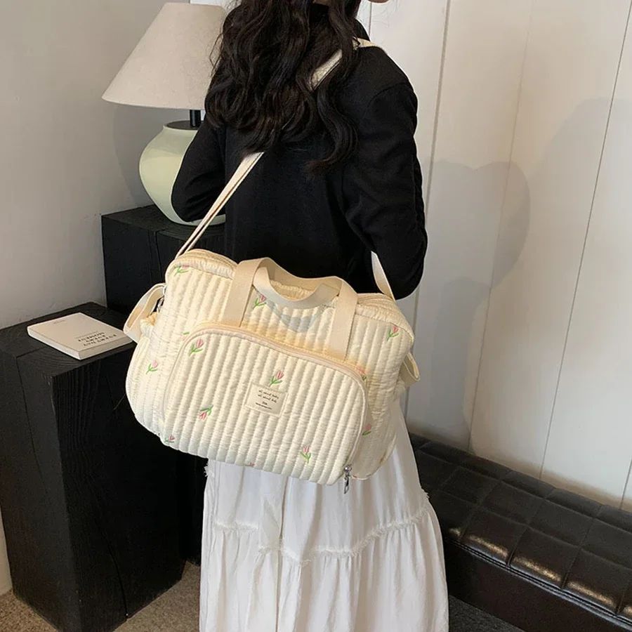 Elegant Embroidered Diaper Bag Tote – Spacious Mommy Shoulder & Maternity Hospital Bag