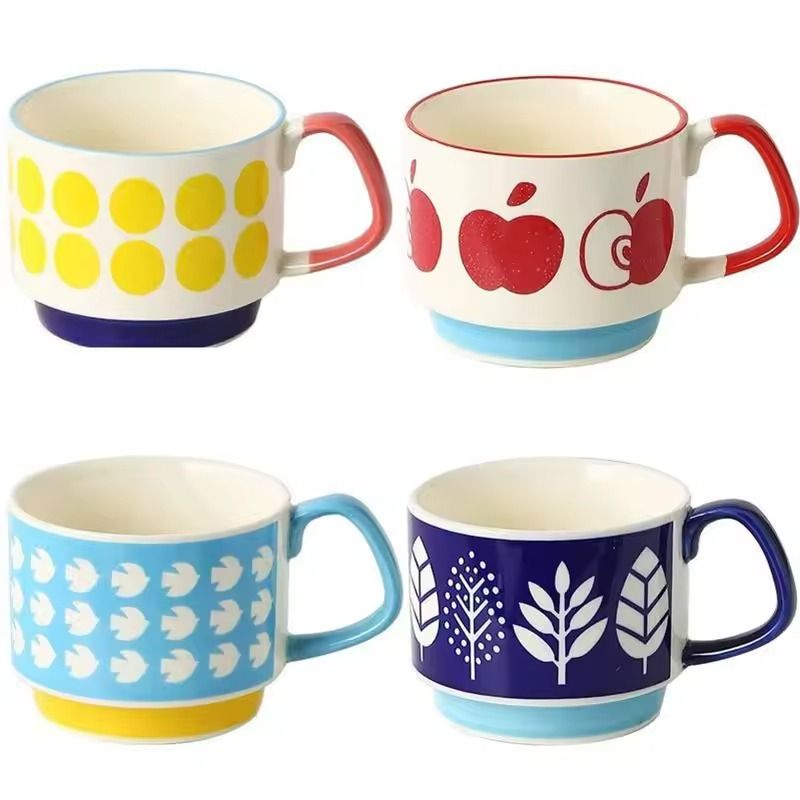 Japanese Flower Retro Ceramic Mug Set 300ml Stylish Drinkware
