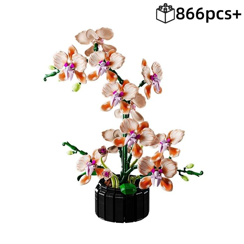 Creative Orchid Flower Building Blocks Bouquet for Romantic Home Decor