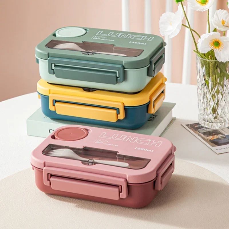 1300ML Portable Bento Lunch Box with Compartments and Utensils