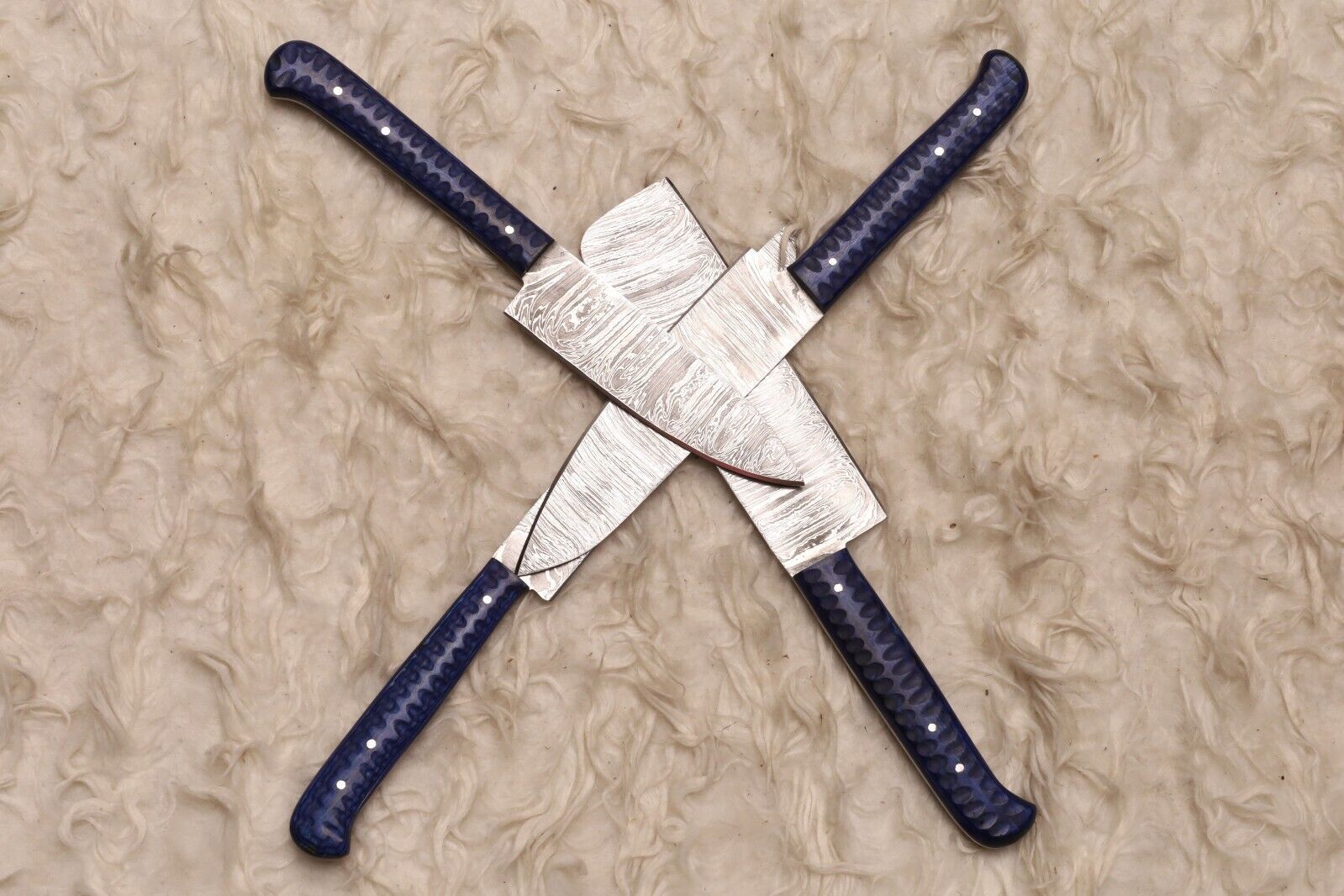 Authentic Handmade Damascus Steel Chef Set | Wooden Handle Cutlery