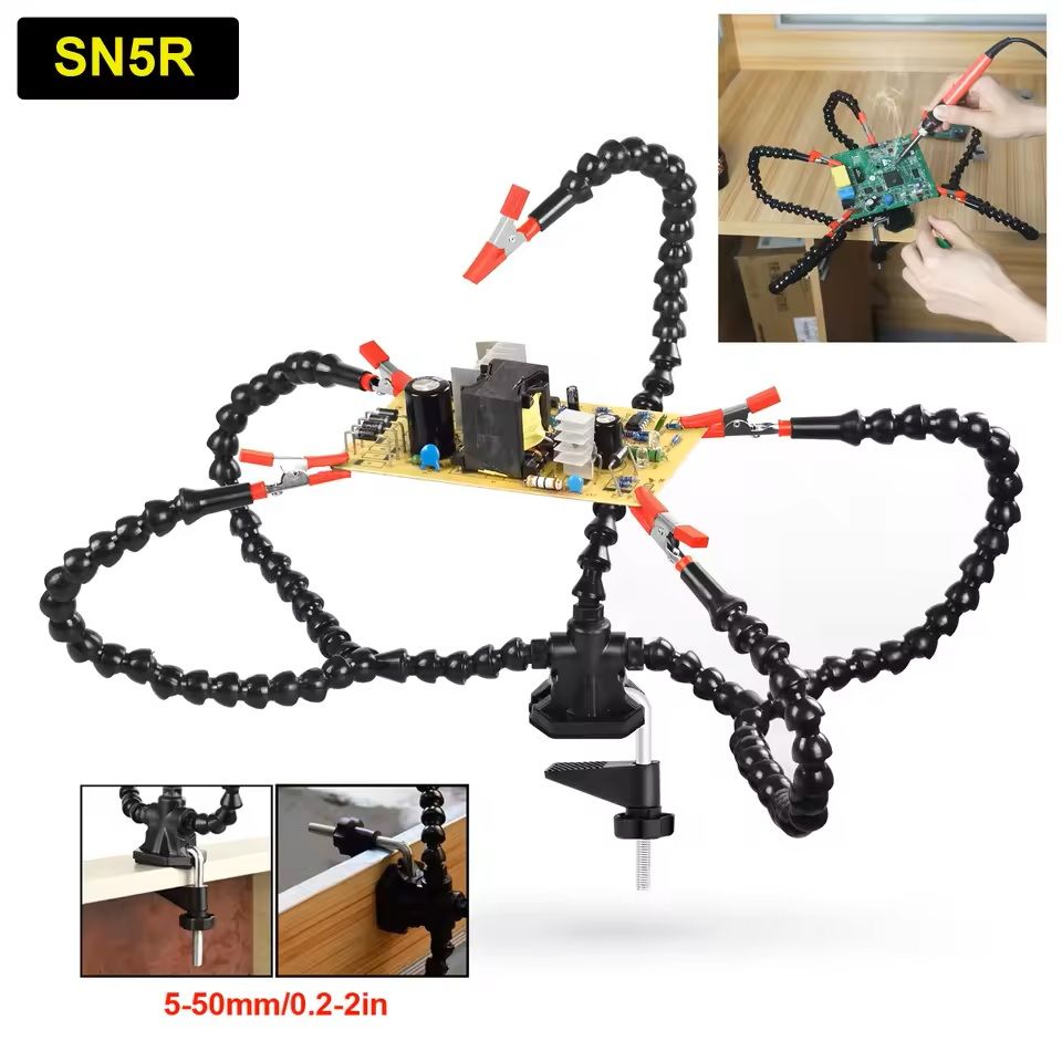 Soldering Station Helping Hand Tool With Flexible Arms And Clamp Base