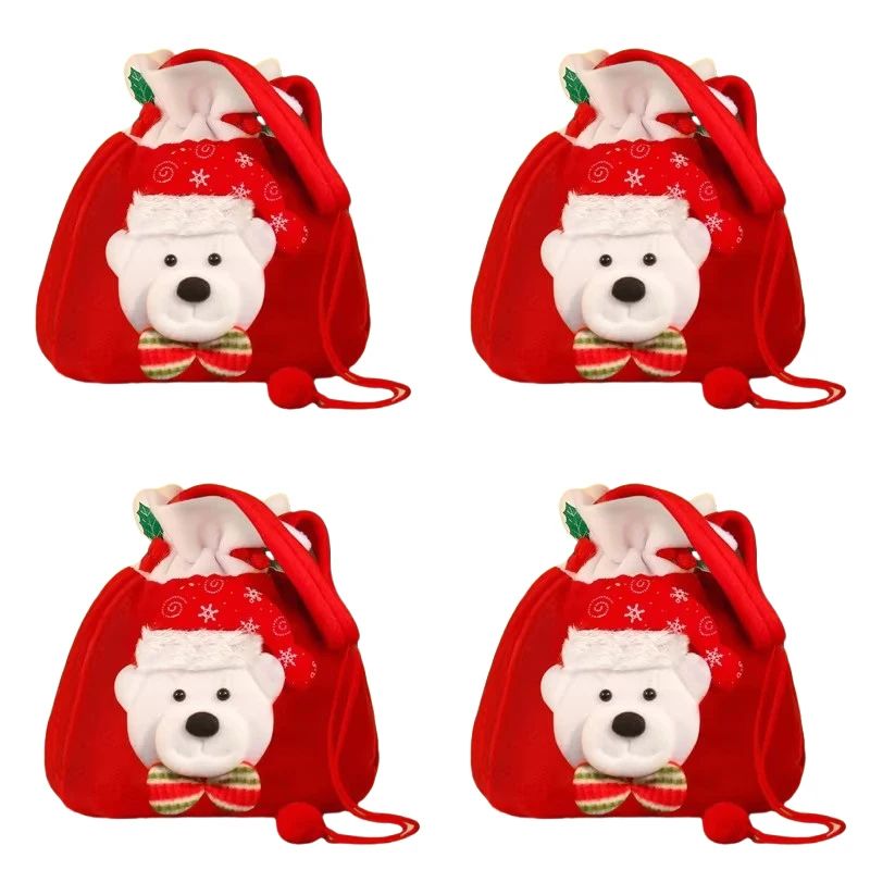 Christmas Drawstring Gift Bags with Handle Set