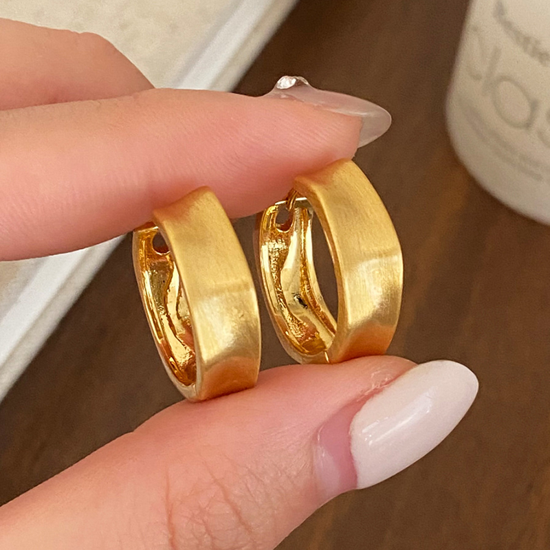 Gold Sterling Silver Brushed Round Hoop Earring, Vintage Minimalist Jewelry for Women