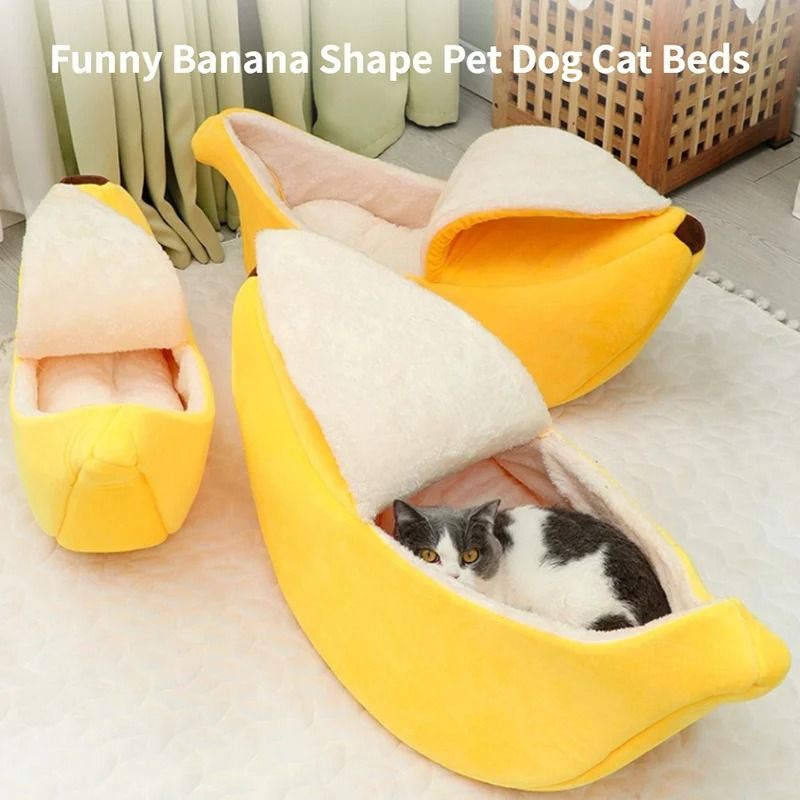 Banana Cat Bed House Cozy Pet Mat Warm Portable Cat and Dog Cushion Bed